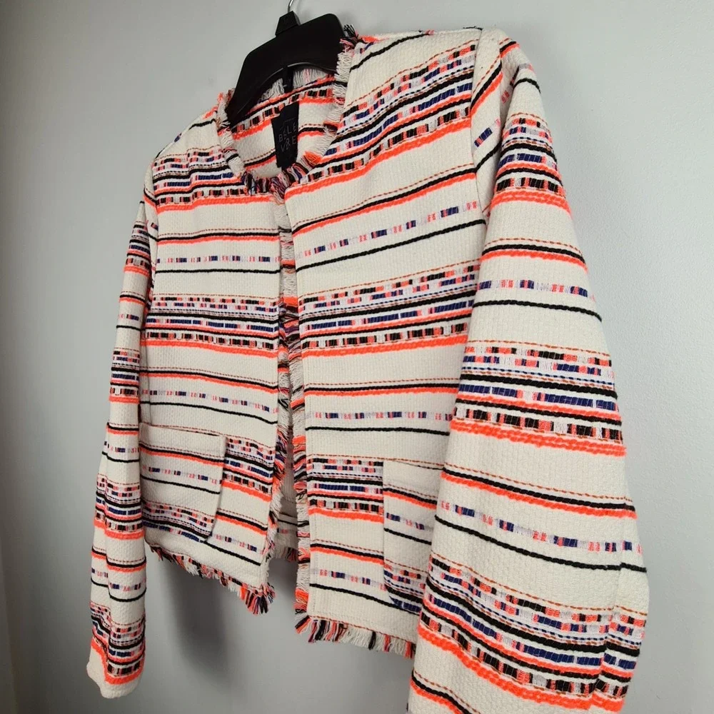 Belle Vere Womens Western Raw Fringe Hem‎ Tweed Blazer Small Neon Anthropologie
